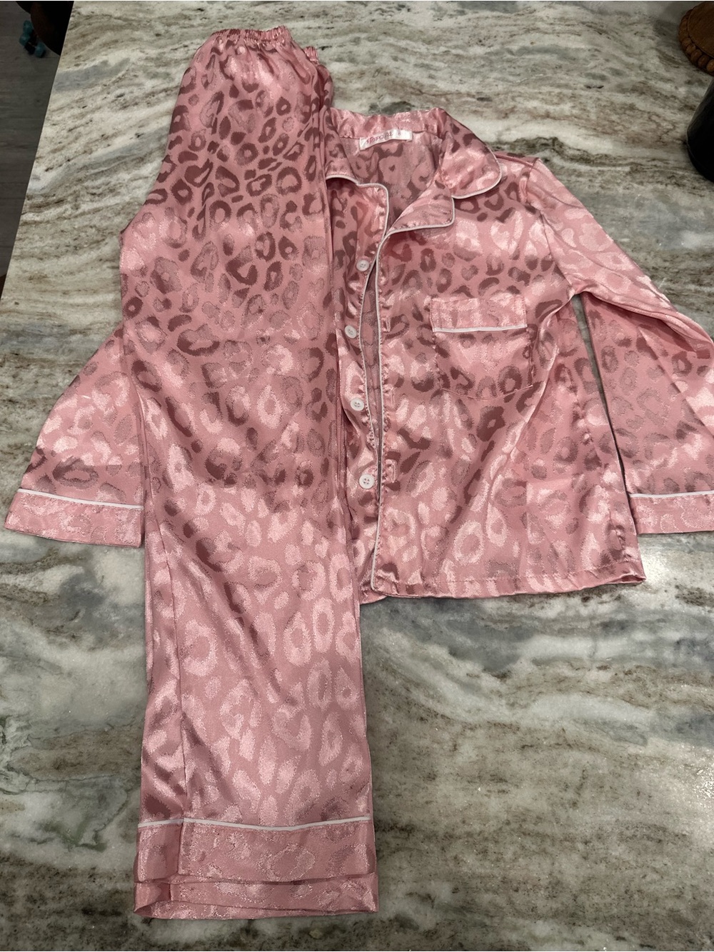 Silky Leopard-Print Button-Down Pajama Set - Pink